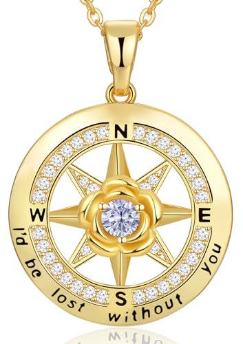 18k Gold plattierte Kompass Halskette für Frauen, Geschenke für Frau Jubiläum, Geburtssteinschmuck Geschenke für Frau ihre Freundin Mutter Geburtstag Weihnachten Valentinstag Muttertag, ich würde ohne