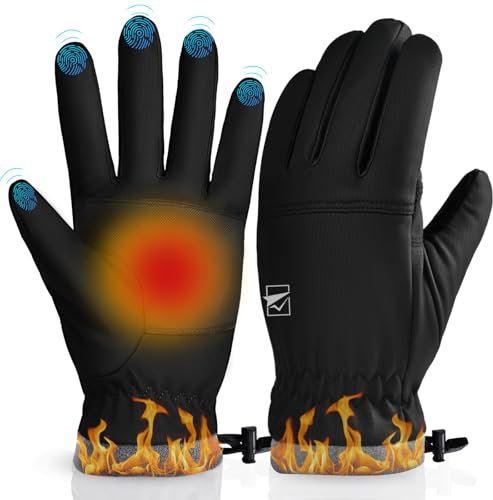 Cevapro Winterhandschuhe Herren Damen Thermo Handschuhe Wasserdicht Winddicht mit Touchscreenhandschuhe Extra Dickem Fleece Für Snowboard Ski rutschfeste Wandern (-25°C), Schwarz, XL