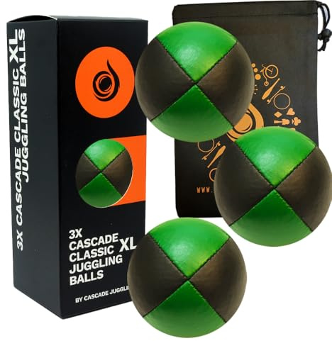 Pro Cascade XL Jonglierbälle, 180 g, große Qualität, Thud-Sitzsäcke und Tasche, 3 Stück (Grün und Schwarz)