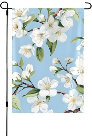 Drapeau de jardin de 31,8 x 45,7 cm, drapeau de cour double face en fleur de poirier blanc, décoration de jardin pour la maison
