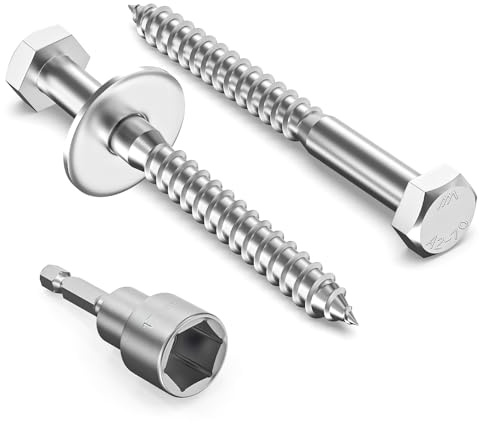 Valorada 8Pcs M10 x 100mm Coach Screws, Hex Head Wood Screws, Heavy Duty Lag Bolts, Concrete Screw, Hex Furniture Bolt, 304 Stainless Steel with Washers and Magnetic Hexagon Socket