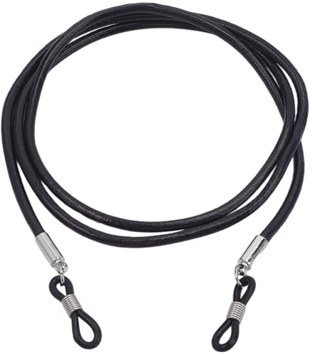 CALFOVERA Cordón Universal para Gafas de Piel de Vaca, Correa para el Cuello, Cordón de Sujeción para Gafas de Sol, Cadena de Cuero Genuino para Hombres Y Mujeres (Negro)