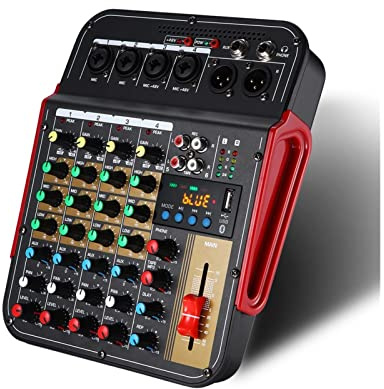 Mesa Mezclas, Mezclador de 6 canales Conferencia al aire libre USB Procesador de reverberación Cantar en vivo con tarjeta de sonido Mezclador de sonido