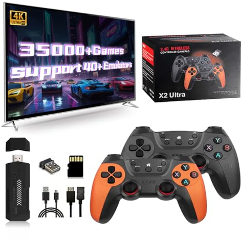 SpedUpX X2 Ultra Retro Game Stick 4K with 64G/128G/256G TF Card 35000+/40000+/58000+ Classic Games, 2.4G Controllers HD Output Plug and Play Video Gaming Console, Nostalgia Stick for TV(64G)