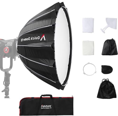 Aputure Quick Dome 90 Softbox con Montura Bowens-Softbox Circular de 90 cm (3 pies) con Sistema de Liberación Rápida y 16 Varillas de Acero, Compatible con Luces de Video con Montura Bowens