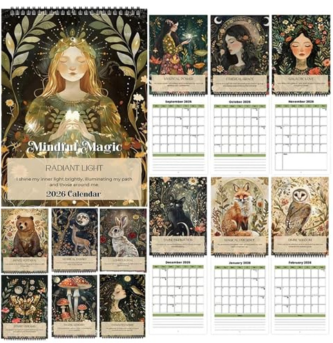 Calendrier Mural 2026 Mindful Magic – Calendrier 2026 Mural Format avec Illustrations Fantasy & Affirmations, Calendrier Mensuel 2026 pour Bureau Maison Salon, Planning Mural Organisation, Idée Cadeau