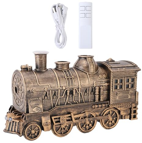 Train Humidifier, Essential Oil Diffuser, 300ml Steam Train Design with Colourful Lights, Quiet Auto-Off Humidifier for Home Bedroom (Copper+Remote control)