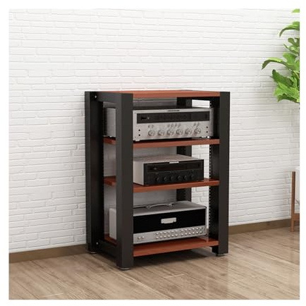 Rack HiFi réglable - Tour de rangement multimédia moderne pour équipement audio/CD et tourne-disque - Support stéréo à 4 niveaux - Parfait pour studio à domicile et TV (Rosso)