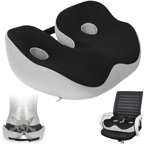 Demlaka sittdyna ortopedisk: 48 × 39 × 14 cm minnesskum ergonomisk sittkudde, kudde för att lindra höften och svanskottsmärtor, justerbar sittdynans bredd kontorsstol för kontor, hem