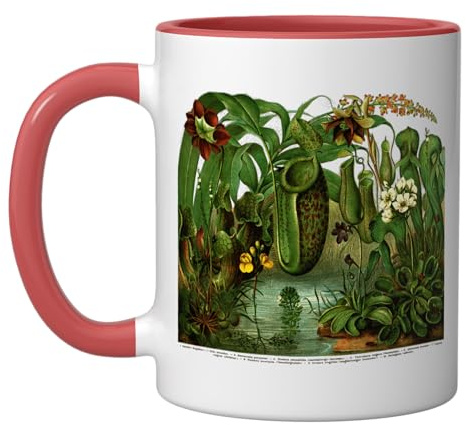 Carnivorous Plants Vintage Sarracenia Botanical Ceramic Mug, Red/White