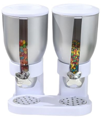 Double Cereal Dispenser Countertop, Cereal Containers Storage For Kitchen Pantry, Dry Food Storage Container With Stand For Candy, Nut, Grains, Coffee Beans, Snack(Silver,7L)