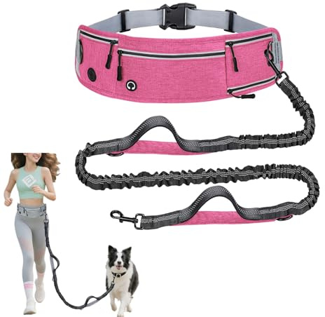 Guinzaglio da jogging per cani con cintura addominale, guinzaglio per cani, a mani libere, per cani di grossa taglia, cintura da corsa, jogging, guinzaglio riflettente per jogging (rosa)