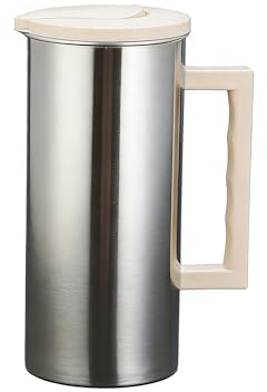 Jarra de agua de acero inoxidable con tapa, jarra de agua grande de metal antideslizante para bebidas, hogar, picnic, restaurante (blanco, 1500 ml)