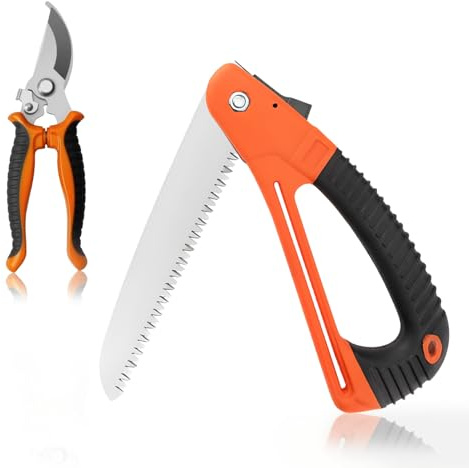 Bettinay 180mm Folding Pruning Saw, Portable High-Strength Steel Triple Teeth Hand Saw for Wood Cutting Garden Camping & Hunting (with Extra Gardening Shear)