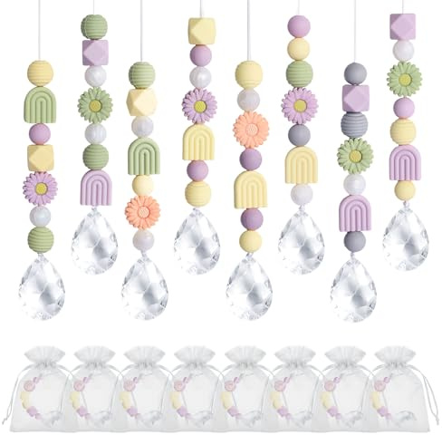 8 Stück Kristall Sonnenfänger Bastelset DIY Suncatcher Fensterdeko | kreative Aktivität, 30mm Kristall-Anhänger, Perlen aus Silikon, Basteln für Kindergeburtstag Fenster Garten Hochzeit Deko