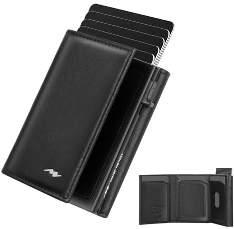 Marc Peter® Geldbörse Herren, Slim Wallet Geldbeutel mit Münzfach & RFID Schutz, Leder Portmonee, 9 Fächer für Kreditkarten, Kartenetui klein Herren Schwarz