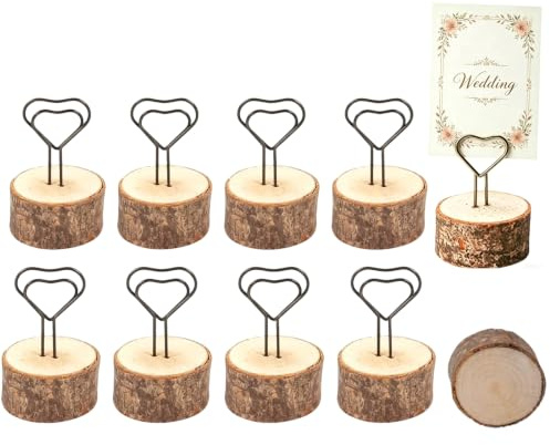 BXUUXA Tischkartenhalter Holz 10 Stück mit Herzclip aus Massivholz | Rustikale Kartenhalter 4 × 6 cm für Tischnummern, Fotos, Namensschilder, Menükarten sowie Hochzeiten und Feiern