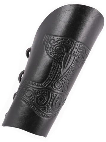 Battle-Merchant Leder-Armstulpe mit Thorshammer, schwarz, Einzeln