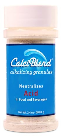CalciBlend Alkalizing Granules 2.4oz Shaker Bottle – All Natural Acid Reducer Powder for Food and Beverages, Promotes pH Balance, Keto Friendly, Non-GMO, Sugar and Calorie Free, for Digestive Comfort