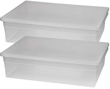 Kreher 2 Stück XL Aufbewahrungsbox mit Deckel aus transparentem Kunststoff und XL Stauvolumen! Maße: 37,6 x 52 x 13,9 cm