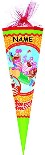 alles-meine.de GmbH Schultüte - Sorgenfresser - 35 cm - rund - incl. Namen - mit Tüllabschluß - Zuckertüte - mit/ohne Kunststoff Spitze - für Mädchen & Jungen - Glücksbring..