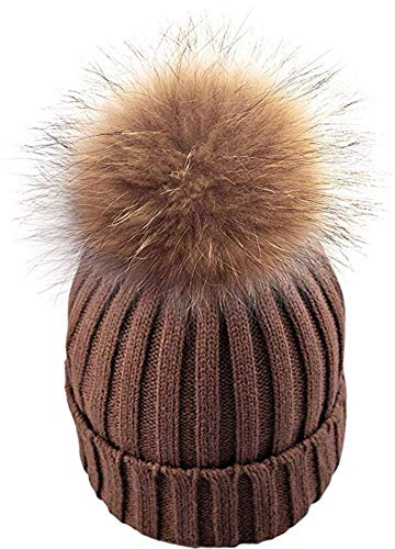 feifanshop Warm Mütze Pelz Bommel Echtpelz Waschbär Ski-Mütze Fellbommel Pelzbommel Raccoon