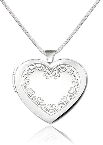 Precious Pieces Girl's or Women's 925 Sterling Silver Heart Locket (Embellished) Necklace