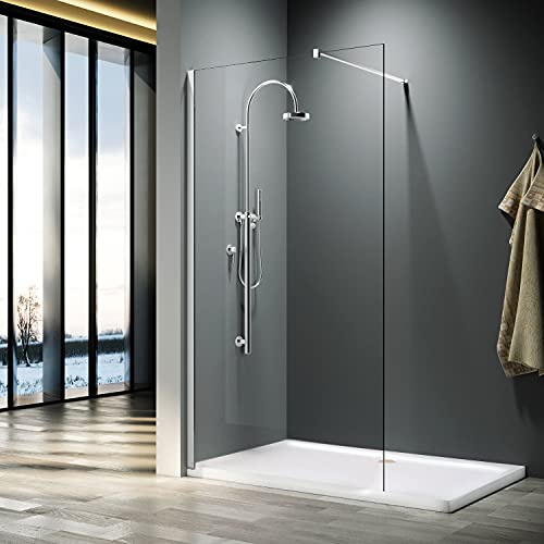 ELEGANT 700mm Wet Room Shower Enclosure Easy Clean Screen Panel with 800x1200mm Walk in Stone Shower Tray and Waste