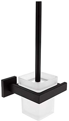 WOMAO Klobürstenhalter Schwarz Matt Wandmontage Bohren Toilettenbürstenhalter Wandbefestigung Duschwand Edelstahl Glas WC Bürste Set