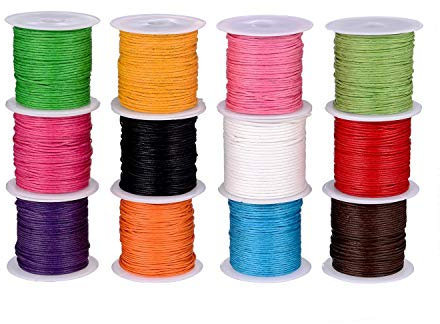 byou Polyester Schnur, Schmuckbänder 12 Rolls 1mm Mehrfarbig Gewachste Baumwollschnur für Handwerksfertigung DIY Bördeln Halskette Armband Handwerk Schmuckherstellung 120m
