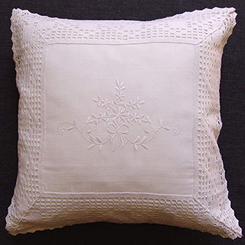 matches21 - Funda de cojín para el hogar, color blanco, con bordado elegante y encaje de ganchillo, estilo rústico, 40 x 40 cm, poliéster