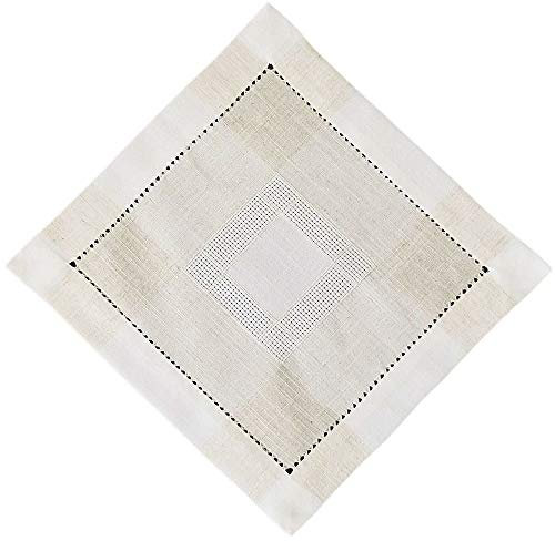 matches21 HOME & HOBBY Tischdeckchen ALMA 35 x 35 cm beige Leinenoptik mit Hohlsaum Landhausstil Polyester Leinen Mischung