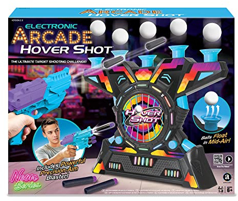 Ambassador Merchant Hover Shot - Juego de disparos flotantes, dardos blandos, bolas de espuma, juego de tiro al blanco con bláster, juego interactivo de arcade para niños a partir de 6 años