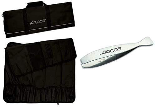 Arcos Bolsas para Cuchillos, Bolsa para Cuchillos con Capacidad para 12 Piezas, 100% Poliester 730 X 510 Mm, Color Negro, Cuchillos No Incluidos + 605 Pinza para Pescado, Acero Inoxidable, 110 Mm