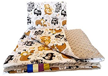 Welt der Träume Babydecke mit Kissen Kuscheldecke Baumwolldecke Kinderdecke Spieldecke Krabbeldecke mit super weichem Minky Baumwolle Decke 75 x 100cm Kissen 30 x 35cm (Waldtiere/grau)