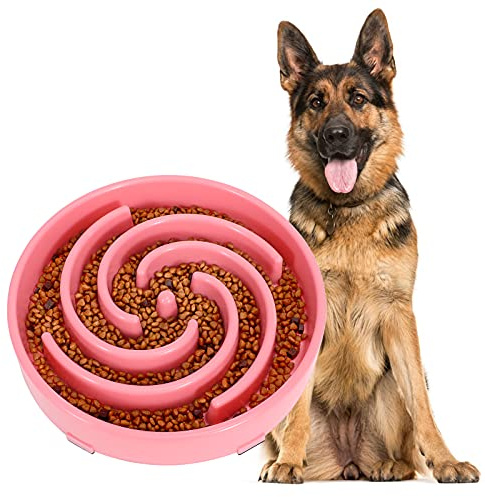 Långsam utfodring hundskål, anti-sling interaktiv hundskål, säkerhet, hållbar foderskål för hundar, rosa