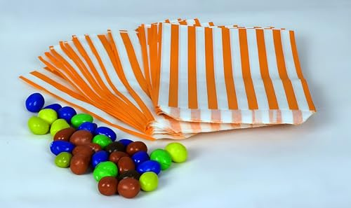 Süßigkeiten-Papiertüten, 12,7 x 17,8 cm, Orange, gestreift, 100 Stück, für Hochzeitsbuffet, Gastgeschenke, Kuchen, Geschenk, Pick n Mix Shop