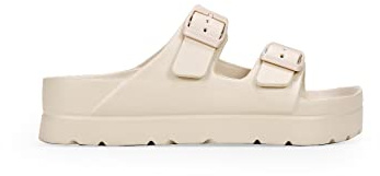 BOSANOVA Sandalias de Goma Estilo Pala con Dos Tiras al Empeine con Detalle de Hebillas Regulables y Suela de Plataforma. Sin Cierre. Calzado para Mujer Beige 37