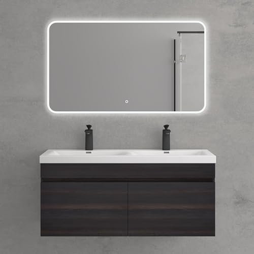 maimai Mobile Bagno Sospeso 144x48x55cm, Mobile da Bagno con Lavabo Doppio, Marrone Scuro