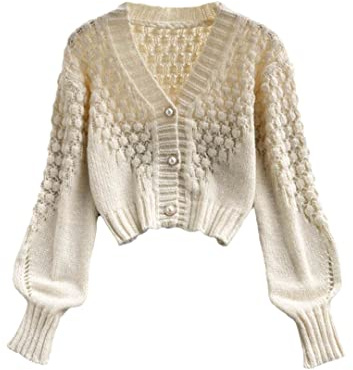 Cárdigan de punto para mujer, suéter de punto para otoño e invierno, cuello en V, hueco, sección corta, suéter de punto, blanco, Altoa única