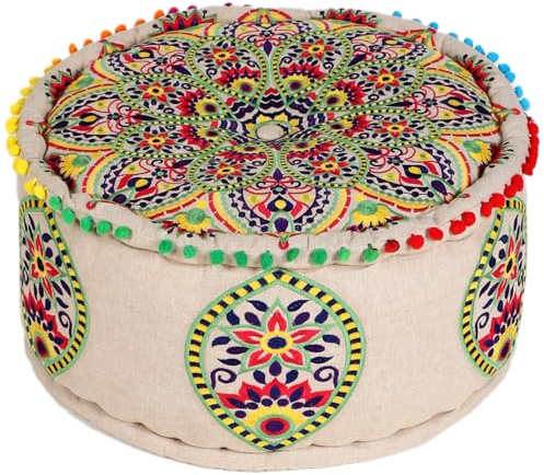 Orientalischer Pouf Hakika handgefertigt aus Baumwolle in Bunt 50 cm