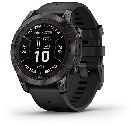 Garmin fēnix 7 Pro Sapphire Solar, orologio intelligente GPS multisport, torcia integrata, capacità di ricarica solare, nero