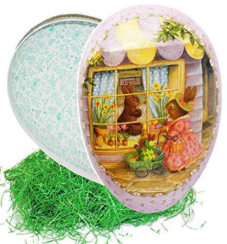 alles-meine.de GmbH 3 Stück XXL - Ostergras & Füll - Pappei 38 cm - Hasen am Schaufenster - Osterei/Ei zum Befüllen - Holly Pond Hill - Susan Wheeler/Deko Pappe Papp Pa..
