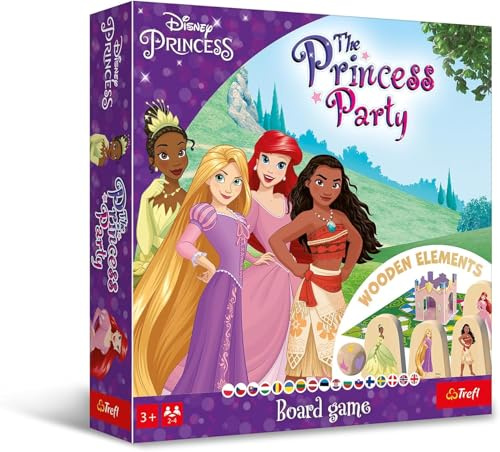 Trefl – The Princess Party, Disney Princess – Familienbrettspiel, Holzspielfiguren und Würfel, Bringen Sie die Prinzessinnen ins Schloss, Ein Spiel für die jüngsten mit Märchenfiguren, für Kinder ab 3