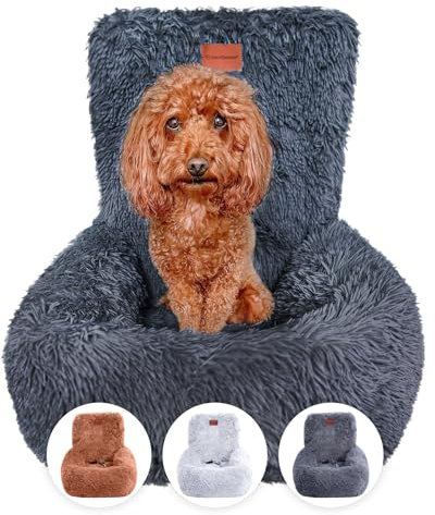 Wahre Tierliebe Hunde Autositz Fluffy inkl. Sicherheitsgurt - waschbarer Hundesitz Auto in schwarz/weiß für kleine, mittlere & große Hunde I Autositz Hund, Hundeautositz, Hund Auto, Hundebox