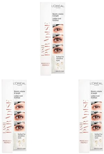 L'Oréal Paris Primer für Mascara, Für Länge, Volumen und längeren Halt der Wimperntusche, Lash Paradise Primer, Transparent, 7,2 ml (Packung mit 3)