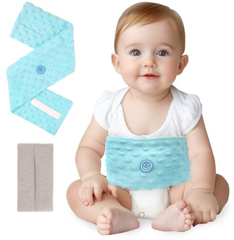 Comfheat Ceinture ventrale chauffante pour bébé - Housse en peluche douce avec coussin chauffant naturel - Pour garder le ventre au chaud - Confortable - Réutilisable - Bleu