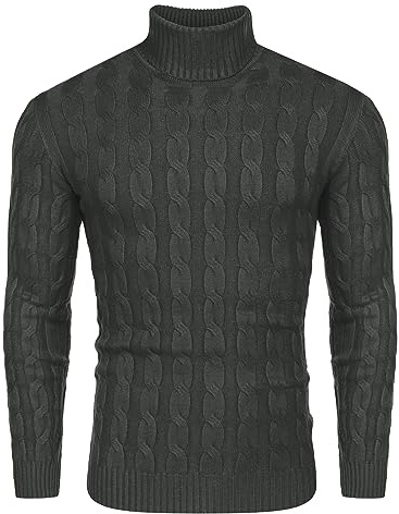 COOFANDY Homme Pulls Col Roulé Manches Longues Sweater pour Hommes Maille Basique Pull Ardoisé XL