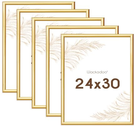 Wackadoo Bilderrahmen 24x30 Gold 5er Bilderrahmen Set Fotowand Fotorahmen aus leichtem Kunststoff mit Glas Picture frame Poster