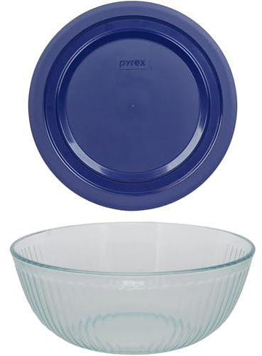 Pyrex 7404 Bol mélangeur en verre sculpté de 4,5 l et couvercle bleu 7404-PC – Fabriqué aux États-Unis